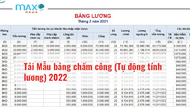 Tải Mẫu bảng chấm công (Tự động tính lương) 2022