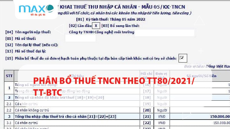 Phân bổ thuế TNCN theo TT 80/2021/TT-BTC