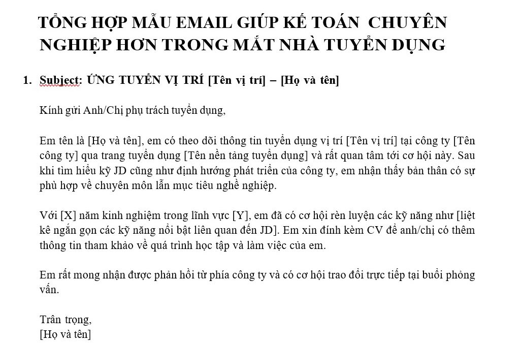 Tổng hợp Mẫu Email chuyên nghiệp gửi cho Nhà tuyển dụng